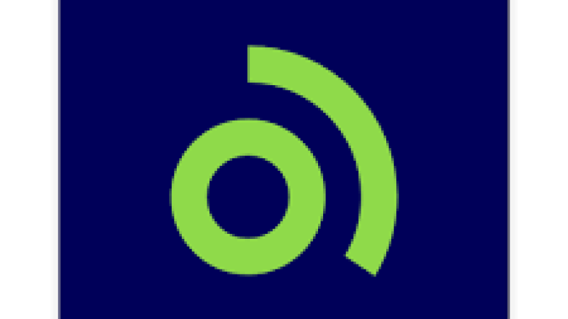 Grön cirkel med böjt streck ovanför, blå bakgrund